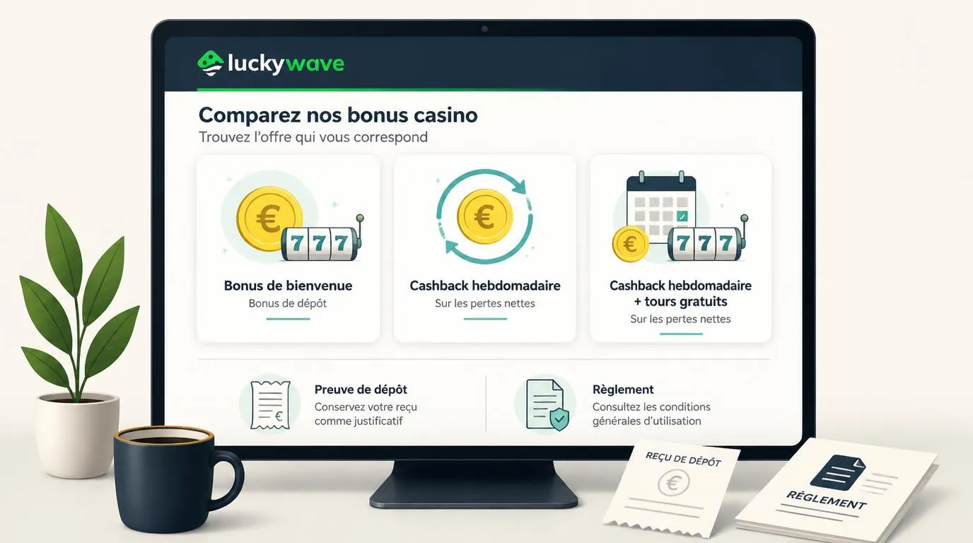 Trois cartes comparant le bonus de bienvenue, le cashback et les récompenses hebdomadaires